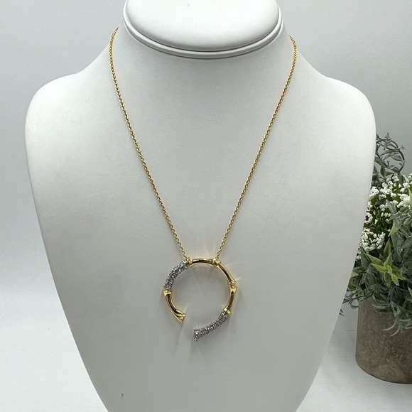 ALEXIS BITTARGold/Silver Crystal Encrusted Horseshoe‎ Bamboo Pendant Necklace